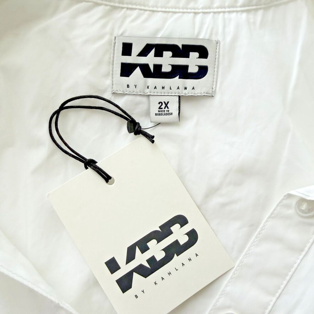 KBB by KAHLANA 'The Wrap Apron Shirt Dress' Women Size 2X White 100% Cotton NWT - Picture 5 of 9